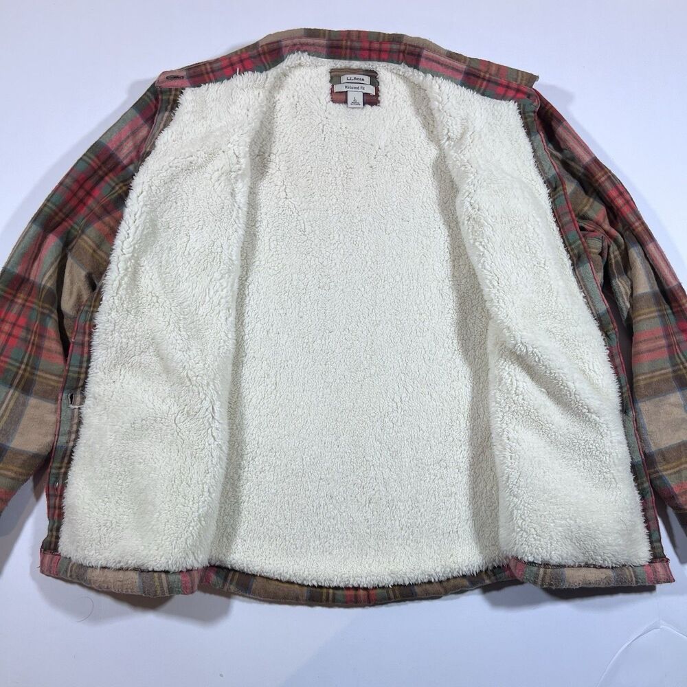 LL Bean Plaid Sherpa Lined Flannel Shirt Jacket Shacket Relaxed Women's Large - Picture 9 of 10